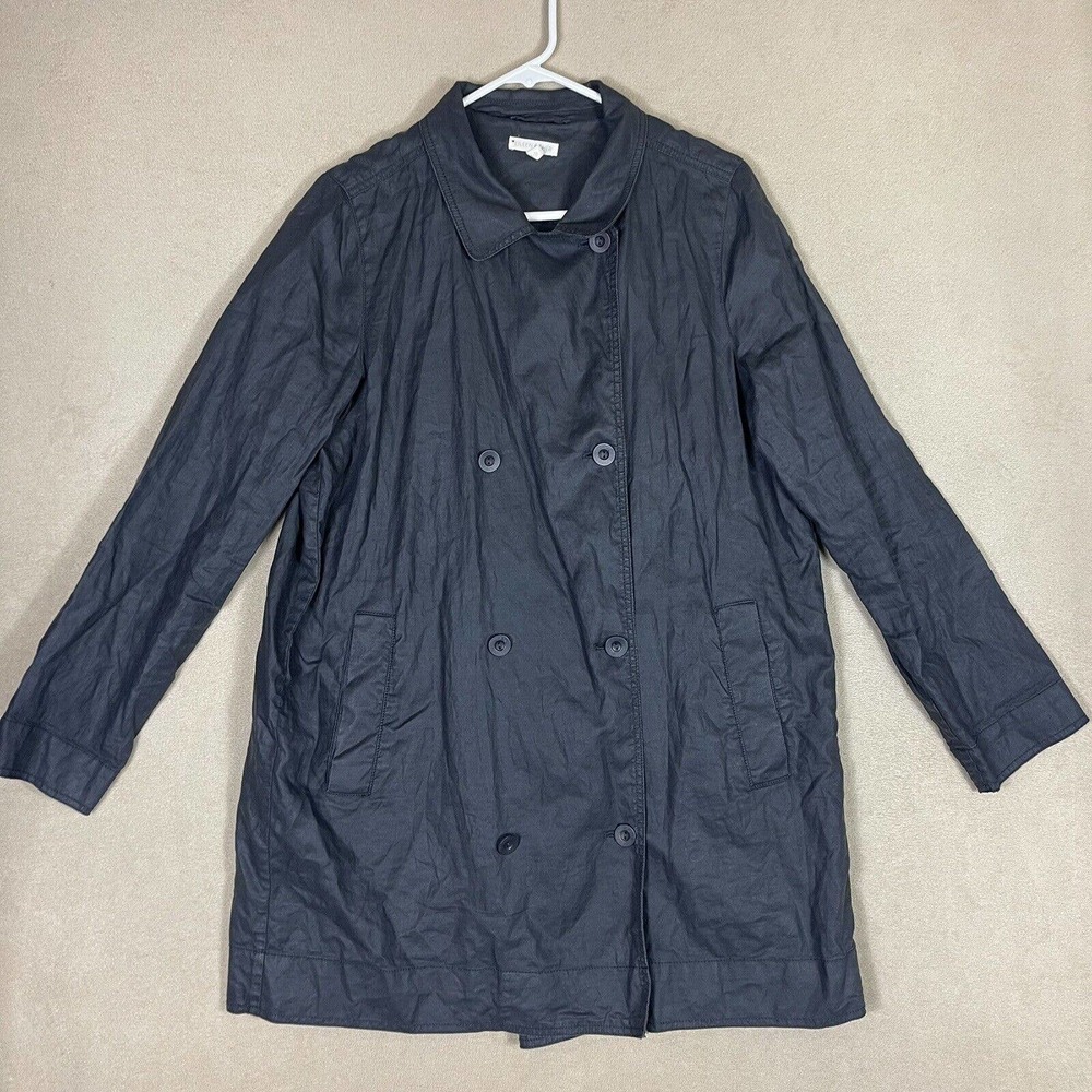 Eileen Fisher Womens M 100% Organic Linen Jacket Collared Pocket Black